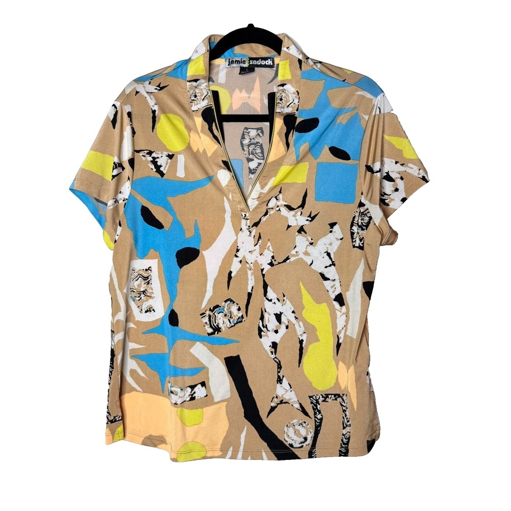 Jamie Sadock Top Sz L Abstract Pickleball Golf Tennis Athletic V Neck Unique